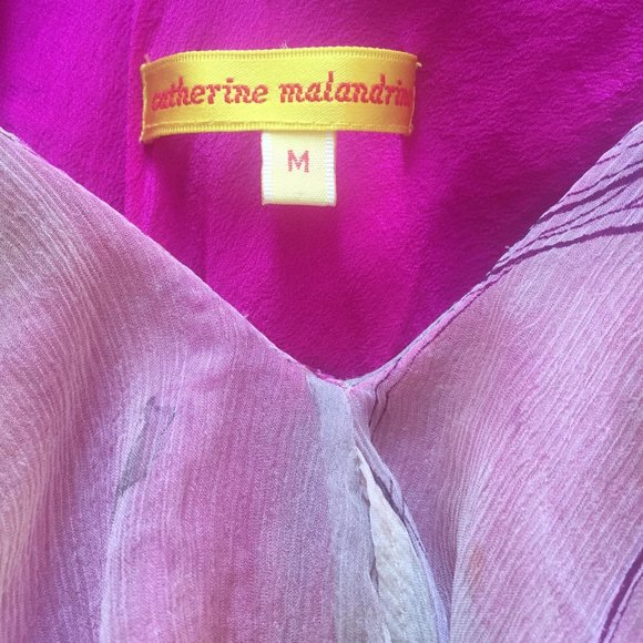 CATHERINE MALANDRINO 100% Silk Pink Tones Flounce Blouse - Picture 7 of 11
